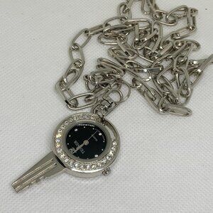 Terner key pendant pocket watch quartz black dial 30mm with necklace running
